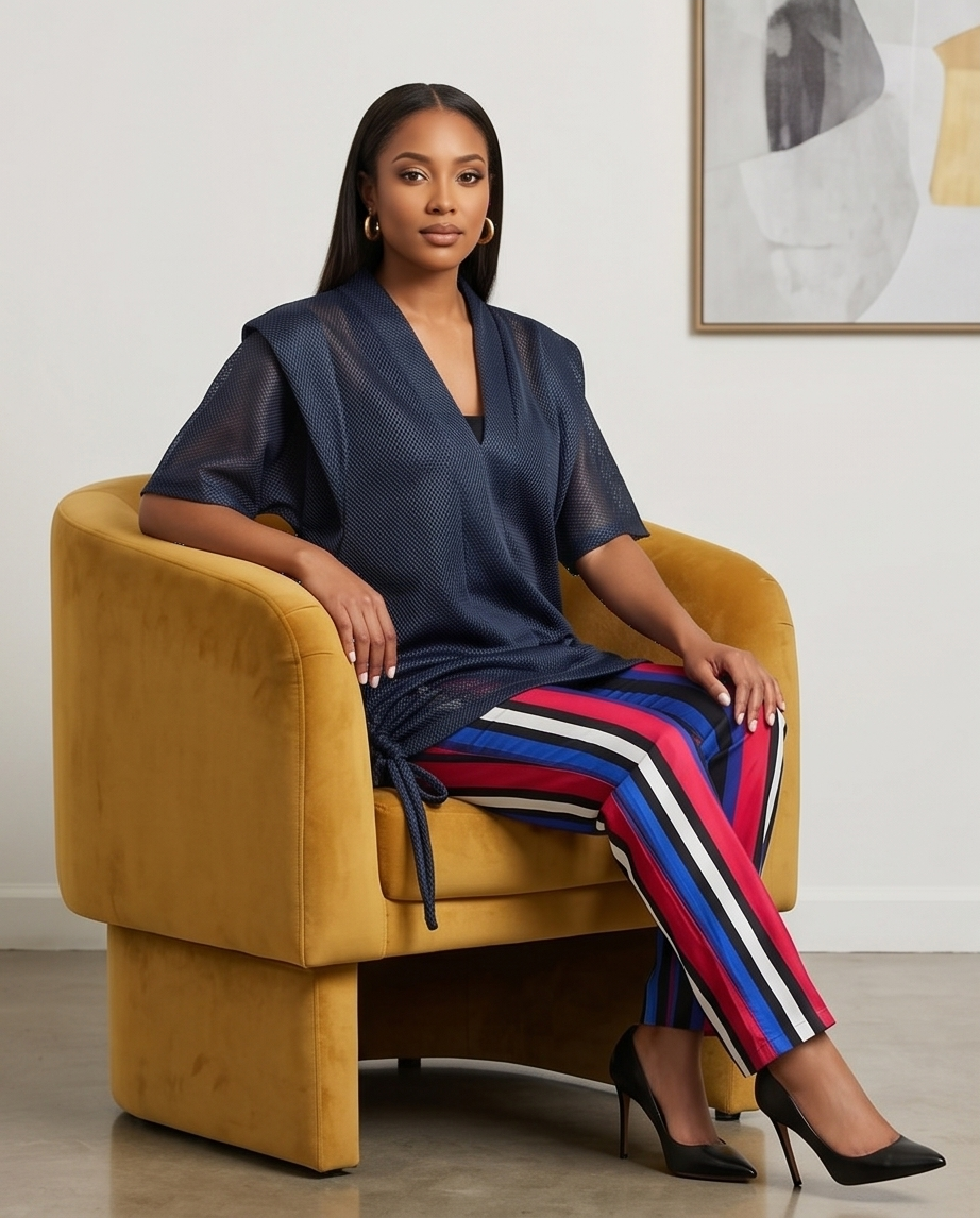 Vicky Knee length Mesh Top & Ankara Pant set