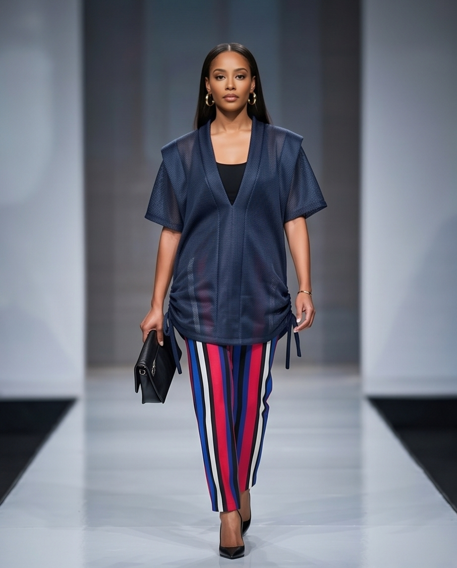 Vicky Knee length Mesh Top & Ankara Pant set